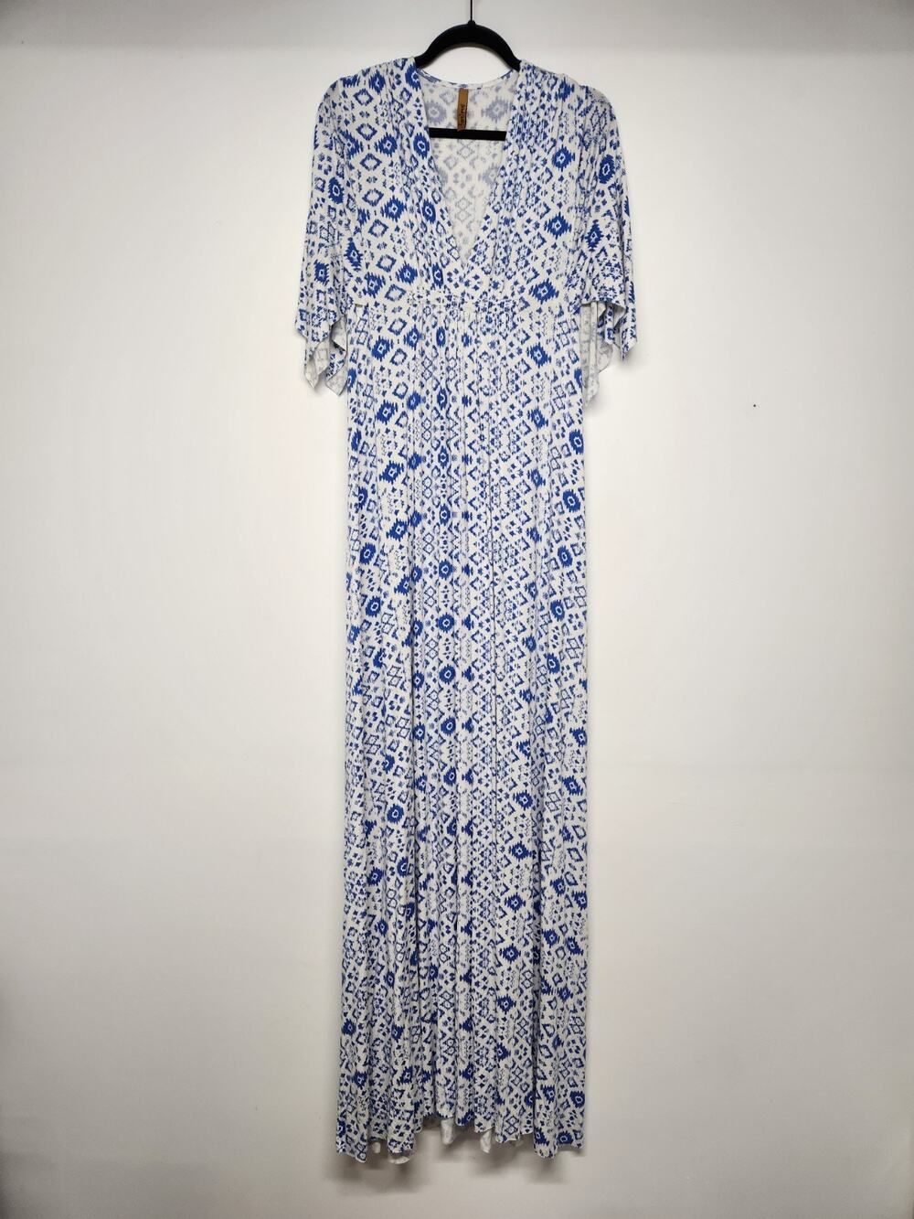 Rachel Pally Women's Maxi Caftan Maternity Dress, Sz L, White/Blue *Missing Belt